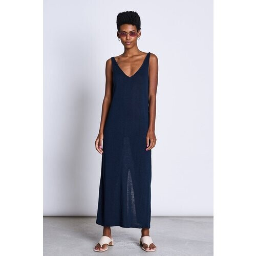 JAN 'N JUNE dames vegan Gebreide Jurk Kasilda Donker Denim Blauw Tweedehands