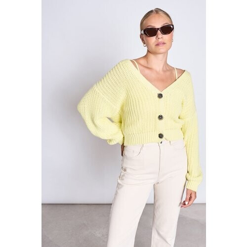 JAN 'N JUNE dames vegan Grof Vest Lena Lime Sorbet Geel Tweedehands