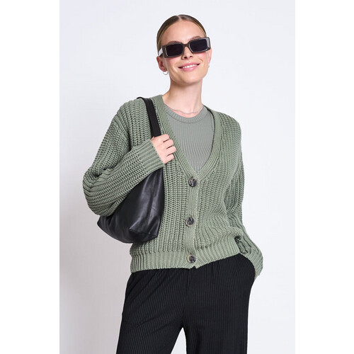 JAN 'N JUNE dames vegan Grof Vest Lena Sea Spray Groen Tweedehands