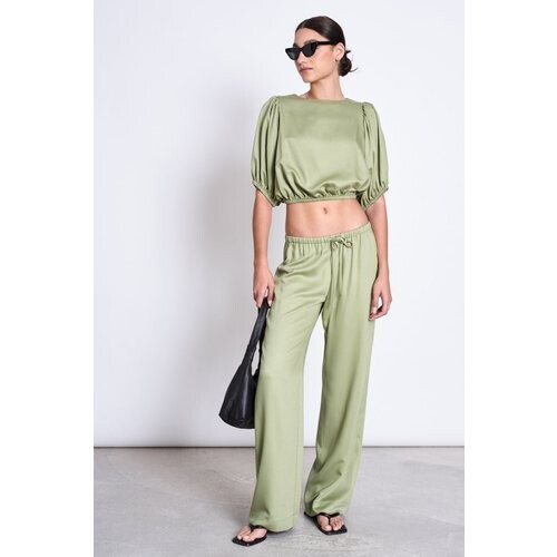 JAN 'N JUNE dames vegan Halfhoge Losse Broek Strath Pale Olive Tweedehands