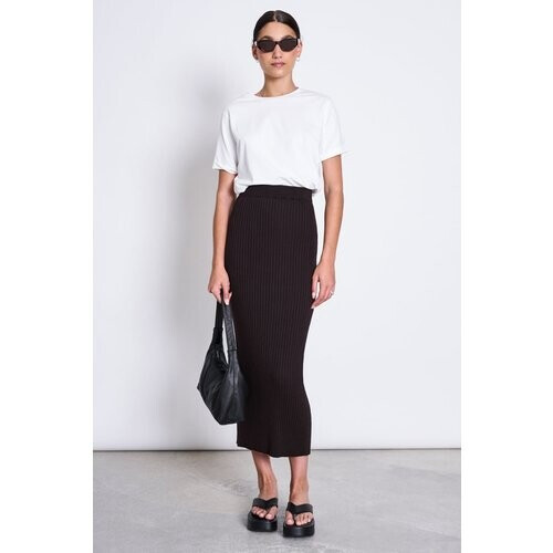 JAN 'N JUNE dames vegan Midi Gebreide Rok Ebba Espresso Tweedehands