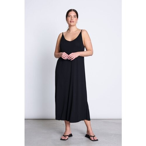 JAN 'N JUNE dames vegan Midi Jurk Driehoek Zwart Tweedehands