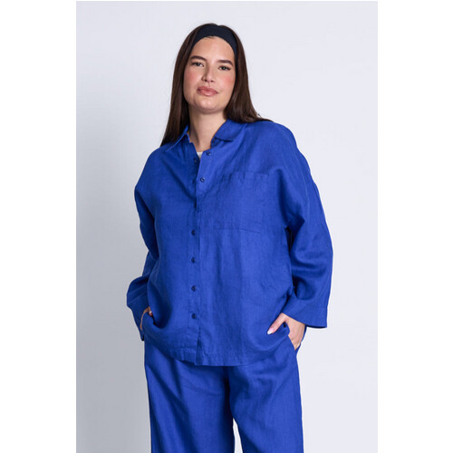 JAN 'N JUNE dames vegan Overhemd Mons Blauw Tweedehands