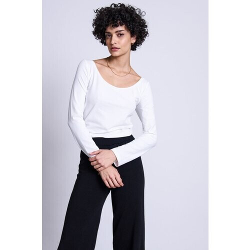 JAN 'N JUNE dames vegan T-Shirt Longsleeve Scoop Wit Tweedehands