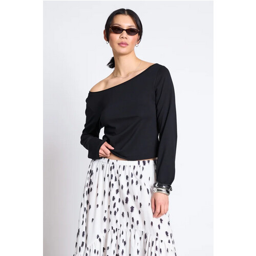 JAN N JUNE dames vegan Top Met Lange Mouwen En Blote Schouders Arba Zwart Tweedehands