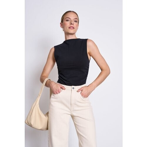 JAN 'N JUNE dames vegan Top Met Ruches Rafo Zwart Tweedehands