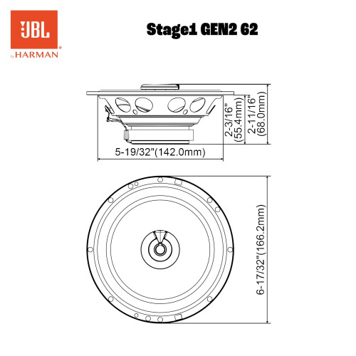 JBL STAGE1 GEN2 62 - Autospeakers - 16 cm - 2-weg Coaxiaal - 400 Watt - Luidspreker set