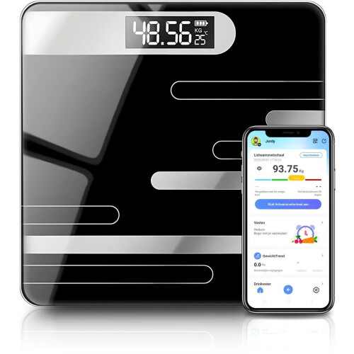 Jor Quality - Digitale Personenweegschaal - 17x Lichaamsanalyse - USB Oplaadbaar Bluetooth - Zwart Tweedehands