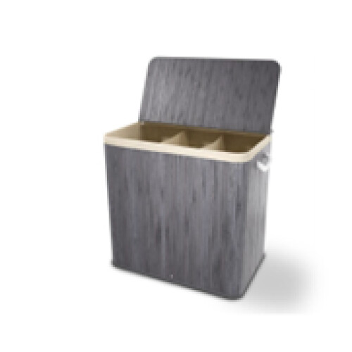 Juskys Bamboe wasmand - 150 liter - 3 compartimenten - grijs - met deksel