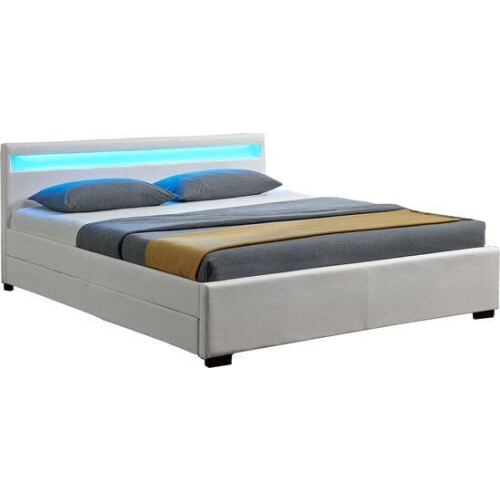 Juskys Lyon - Gestoffeerd bed - LED Verlichting Bedlades - Wit - 140 x 200 cm Tweedehands
