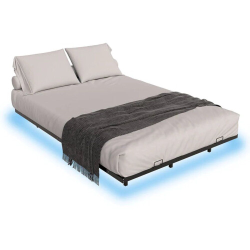 Juskys Palamos - Metalen Bed - 140 x 200 cm - LED-verlichting - Zwart Tweedehands