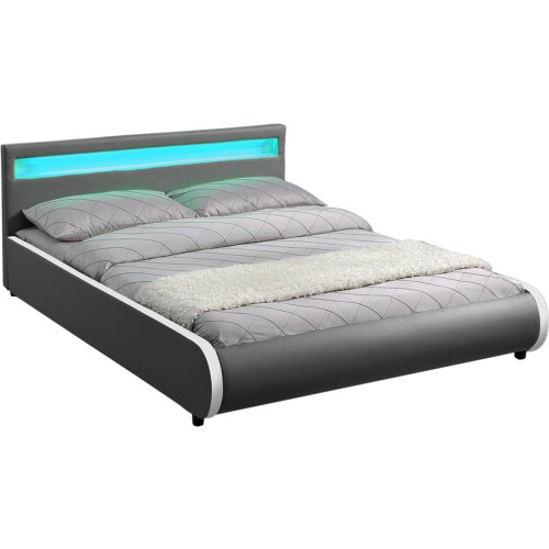 Juskys Sevilla - Gestoffeerd bed - 140 x 200 cm - Donkergrijs - LED Verlichting Tweedehands