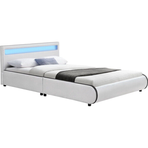 Juskys Sevilla - Gestoffeerd bed - LED Verlichting - 140 x 200 cm - Wit