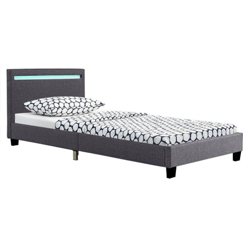 Juskys Verona - Gestoffeerd Bed - 90 x 200 cm - LED Verlichting - Grijs