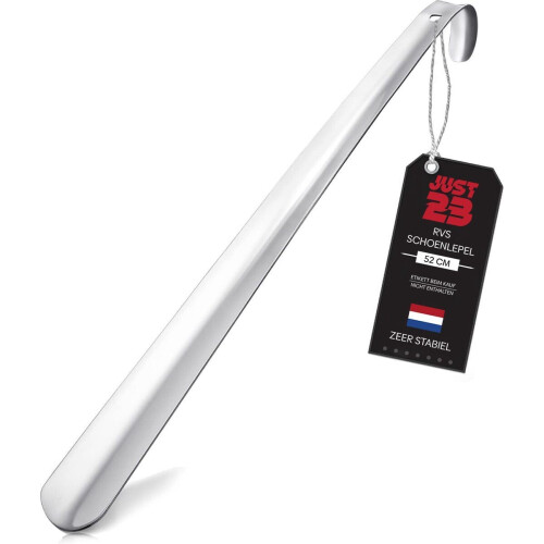 JUST23 Hurkende Schoenlepel - Lang RVS 52 cm - Stevig en Comfortabel - Zilver