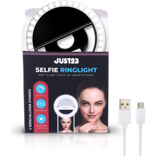 JUST23 Ringlamp - Selfie Ring light - 36 LED's 3 lichtstanden - Zwart