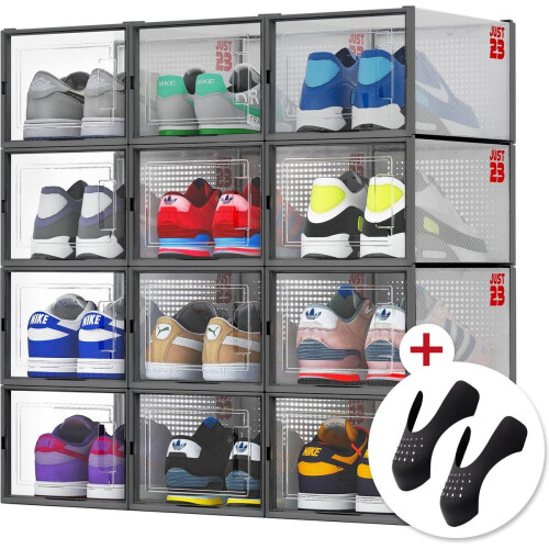 JUST23 - Schoenen opbergsysteem - 12 transparante boxen - Inclusief gratis crease protectors (12 pack)