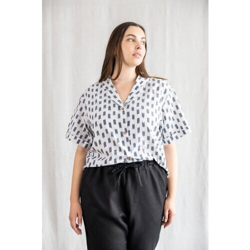 Jyoti - Fair Works dames vegan Blouse Avaani Ikat Wit Tweedehands
