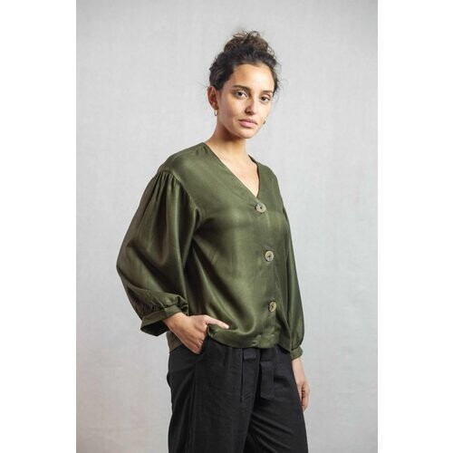 Jyoti Fair Works dames vegan Blouse Jamisha Kaki Groen Tweedehands