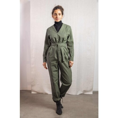 Jyoti Fair Works dames vegan Jumpsuit Keerthi Laurel Groene Ruitjes Tweedehands