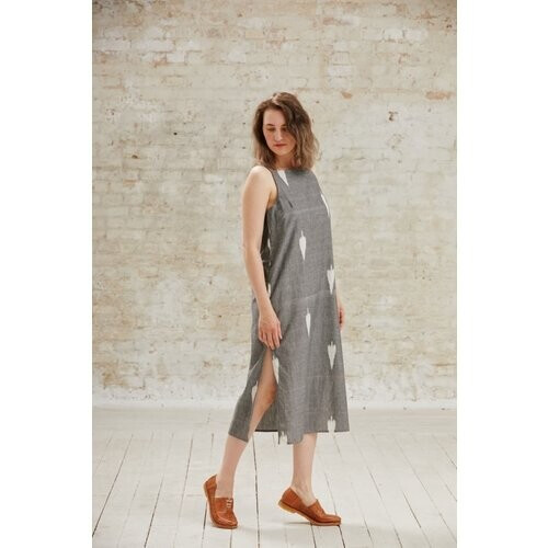 Jyoti Fair Works dames vegan Jurk Renu Ikat Grijs Tweedehands