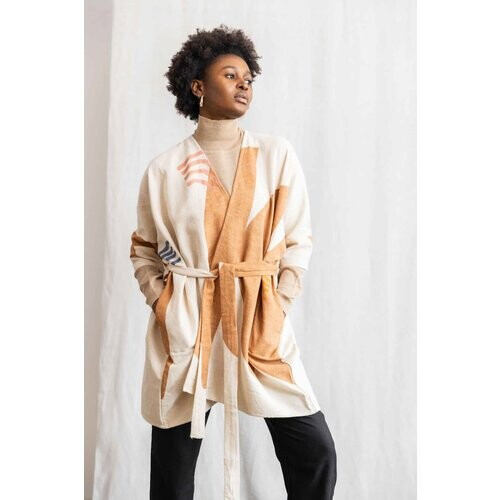 Jyoti Fair Works dames vegan Vest Kala Blockprint-Bruin Tweedehands