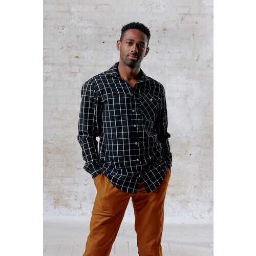 Jyoti Fair Works mannen vegan Overhemd Jwala Ruitjes Zwart Tweedehands