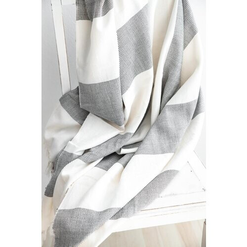 Jyoti Fair Works unisex vegan Deken Suhany Zwart Wit Gestreept Tweedehands