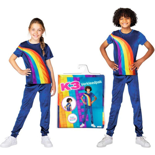 K3 - Verkleedpak Regenboog Blauw - 6-8 jaar Maat 134 Tweedehands