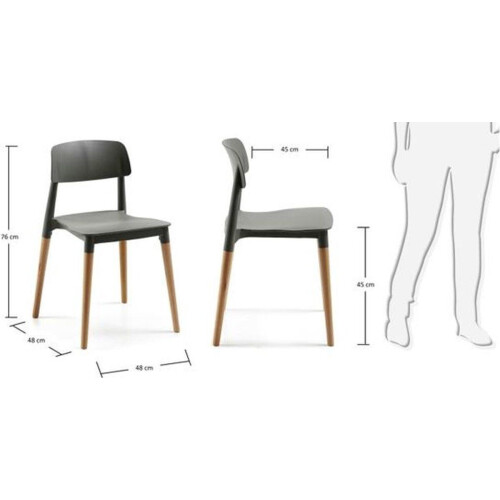 Kave Home Rigel - Stoel - Grijze kunststof zitting - Set van 4 (4 stuks)