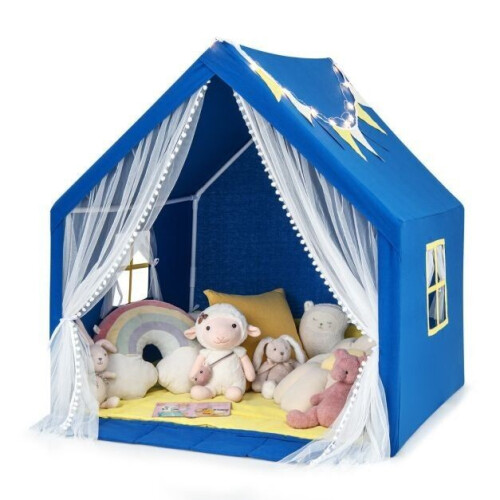 Kinderspeeltent met Sterverlichting Wasbare Katoenen Mat Cadeau voor Jongens en Meisjes 122 x 105 x