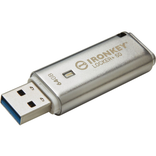 Kingston IronKey Locker+ 50 - USB Drive - AES-hardwarematige versleuteling - Zilver 64GB