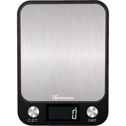 Kitchen4you Keukenweegschaal - 1 gr tot 5 kg - LCD-scherm - RVS en Zwart Tweedehands