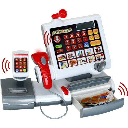 Klein Toys elektronische kassa - touchpad, scanner, weegschaal en rekenmachinefunctie - 31x15,5x23 cm - incl. speelgeld, uitschuifbare geldla, licht- en geluidseffecten - grijs Tweedehands