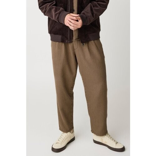 KnowledgeCotton Apparel mannen vegan Broek Ozone Relaxed Houndstooth Donkerbruin Geruit Tweedehands