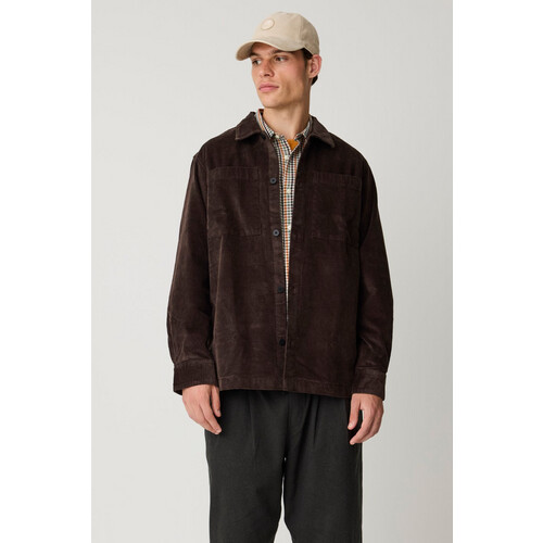 KnowledgeCotton Apparel mannen vegan Overshirt Loose Corduroy Chocoladebruin Tweedehands