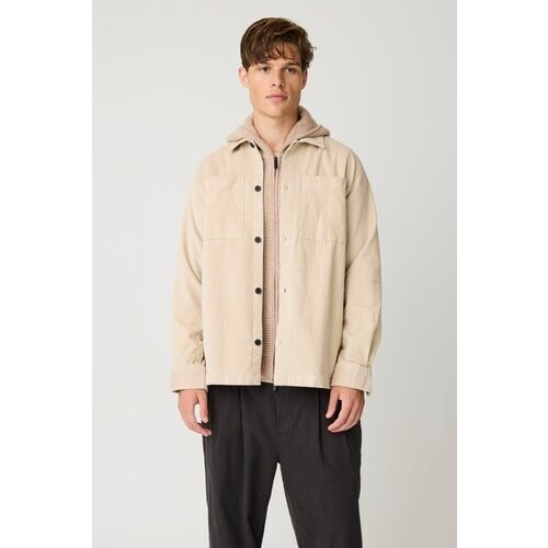 KnowledgeCotton Apparel mannen vegan Overshirt Loose Corduroy Lichtgrijs Tweedehands