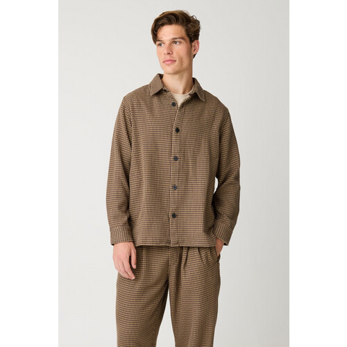 KnowledgeCotton Apparel mannen vegan Overshirt Loose Houndstooth Donkerbruin Geruit Tweedehands