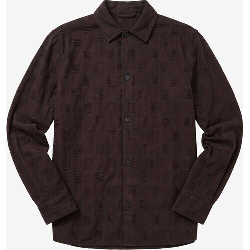 KnowledgeCotton Apparel mannen vegan Overshirt Loose Structure Chocolate Torte Bruin Tweedehands