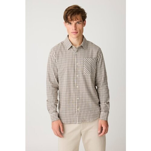 KnowledgeCotton Apparel mannen vegan Shirt Dune Regular Check CrÃ¨me Check Tweedehands