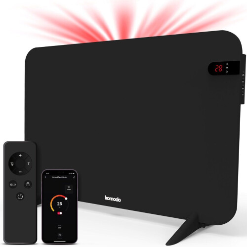 Komodo Blazi - Infrarood Verwarmingspaneel - 450W - 72,5 x 45 cm - Verplaatsbaar&Hangend - Thermostaat&WiFi App - Zwart