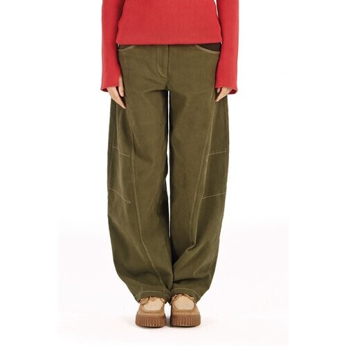 KOMODO dames vegan Broek Amelia Barrel Leg Kaki Tweedehands
