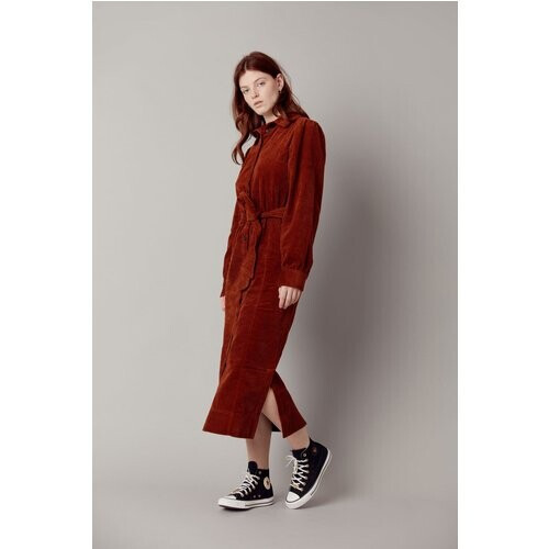 KOMODO dames vegan Corduroy Jurk Reina Biologisch Katoen Kastanjerood Tweedehands
