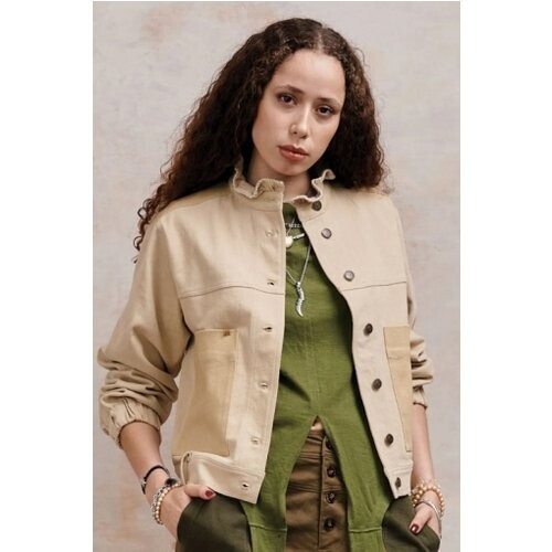 KOMODO dames vegan Jas Ruffle Donker Zand Tweedehands