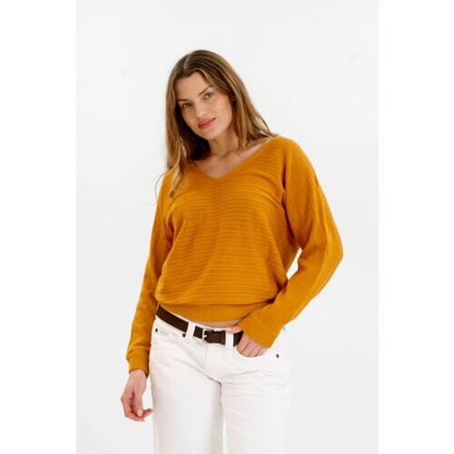 KOMODO dames vegan Trui Pia Pointelle Mosterdgeel Tweedehands