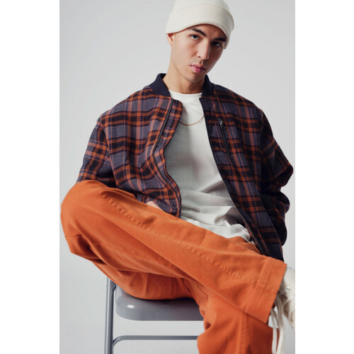 KOMODO mannen vegan Misty Bomber Bruin Geruit Tweedehands