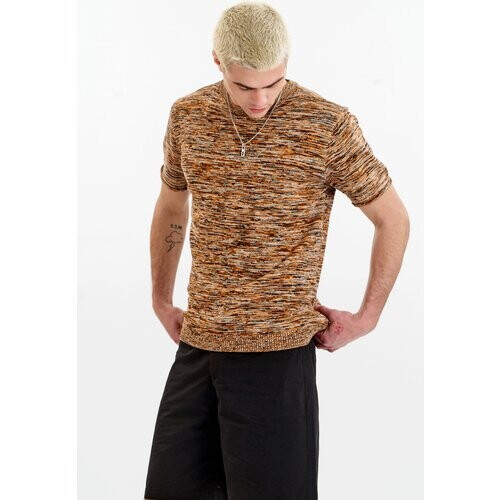 KOMODO mannen vegan T-Shirt Kai Knit Zwart Oranje Tweedehands