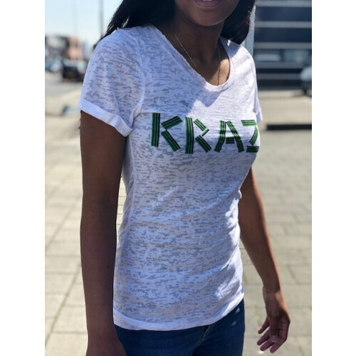 Krazy - T-shirt - Luchtig met tekst'Krazy'- Wit Tweedehands