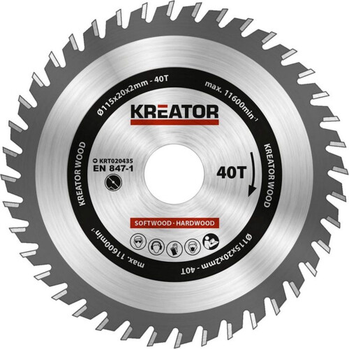 Kreator KRT020435 - Zaagblad hout -Ø115 mm - 40 T - Incl. 4 reductieringen (Ø16 - 15 - 12,7 - 10 mm) Tweedehands