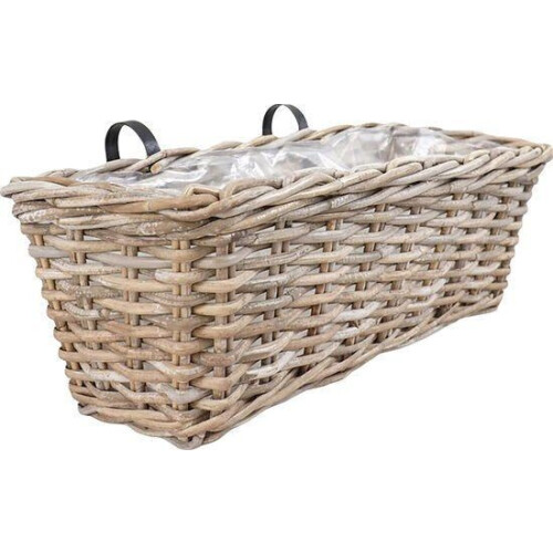 Kubu Rotan Hangende Plantenbak - 60x20x23 cm - Natuurlijk Afgewerkt - Donkerbruin Tweedehands